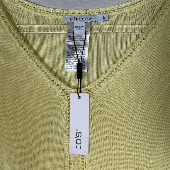 Chicos size L/XL pointelle knit fringe poncho yellow boho beachy NEW - Picture 9 of 11